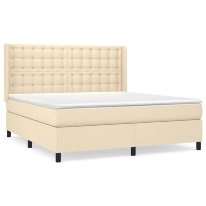 Boxspring Met Matras Stof Kleurig Crème 160 x 200 cm Knopen