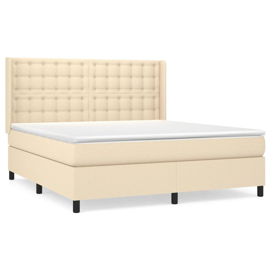 Boxspring Met Matras Stof Kleurig Crème 160 x 200 cm Knopen