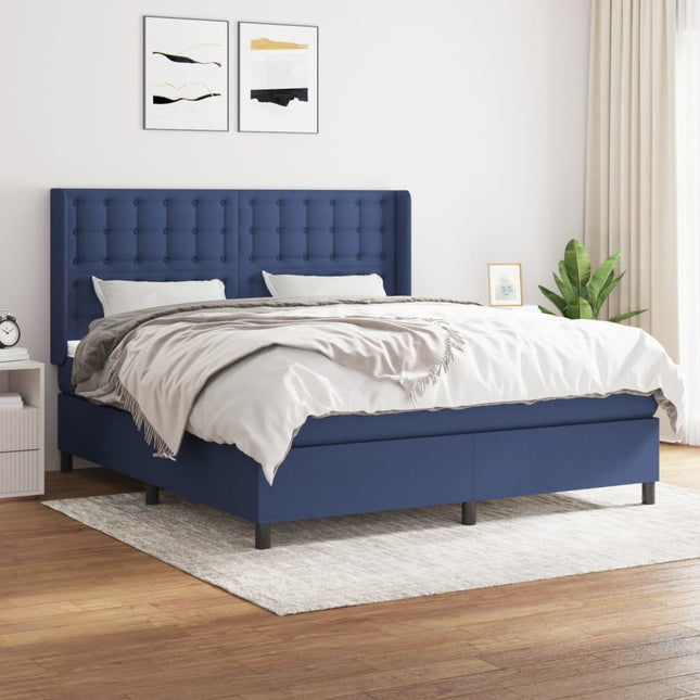 Boxspring Met Matras Stof Blauw 180X200 Cm 180 x 200 cm Knopen