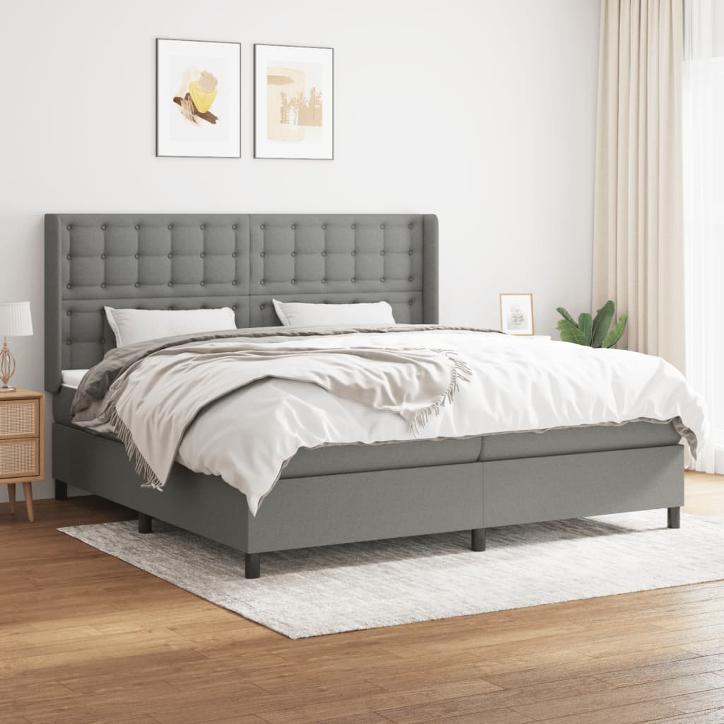 Boxspring Met Matras Stof Donkergrijs 200 x 200 cm Knopen