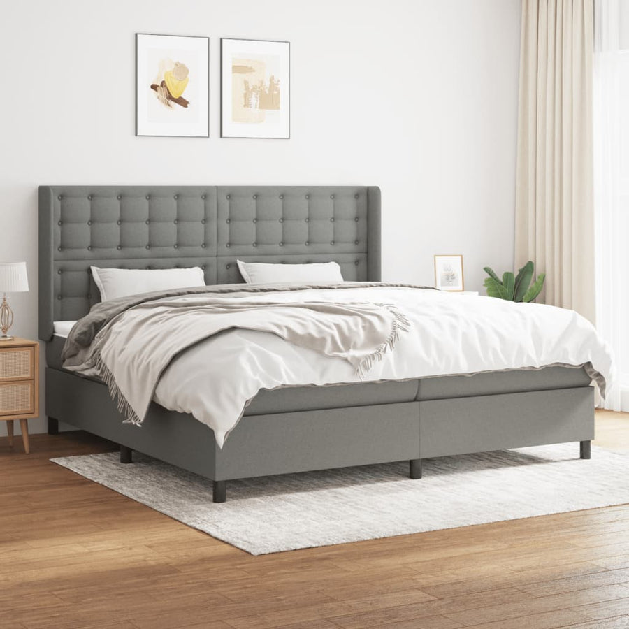 Boxspring Met Matras Stof Donkergrijs 200 x 200 cm Knopen