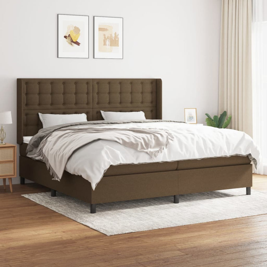 Boxspring Met Matras Stof Donkerbruin 200X200 Cm 200 x 200 cm Knopen
