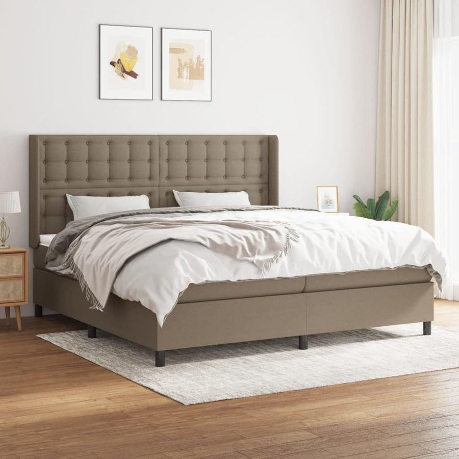 Boxspring Met Matras Stof Taupe 200X200 Cm Taupe 200 x 200 cm Knopen