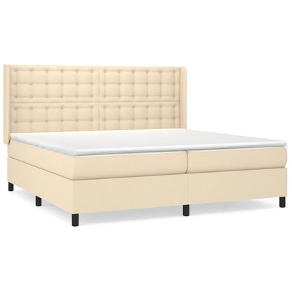 Boxspring Met Matras Stof Kleurig Crème 200 x 200 cm Knopen