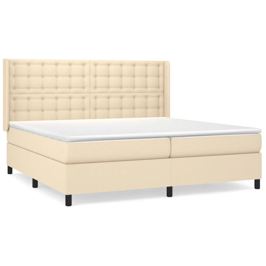 Boxspring Met Matras Stof Kleurig Crème 200 x 200 cm Knopen