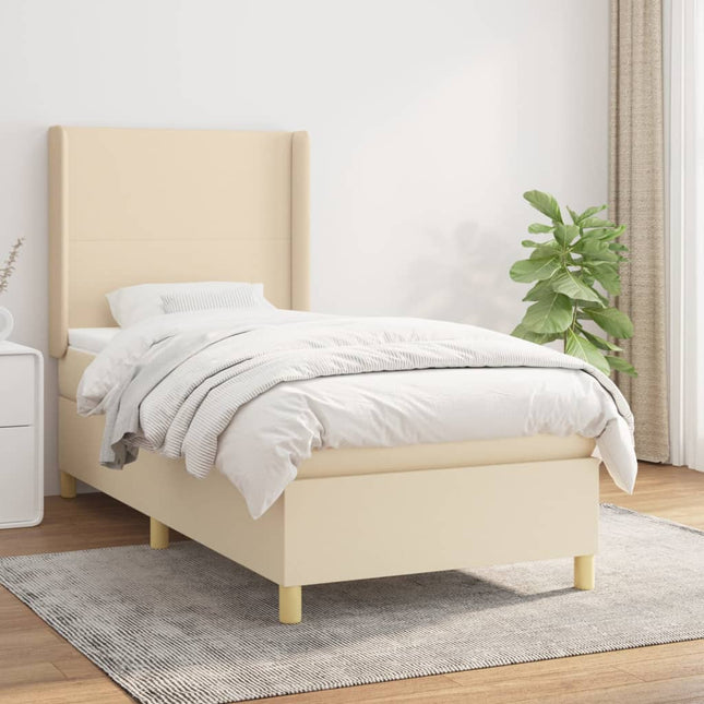 Boxspring met matras stof crèmekleurig 90x190 cm 90 x 190 cm Effen ontwerp