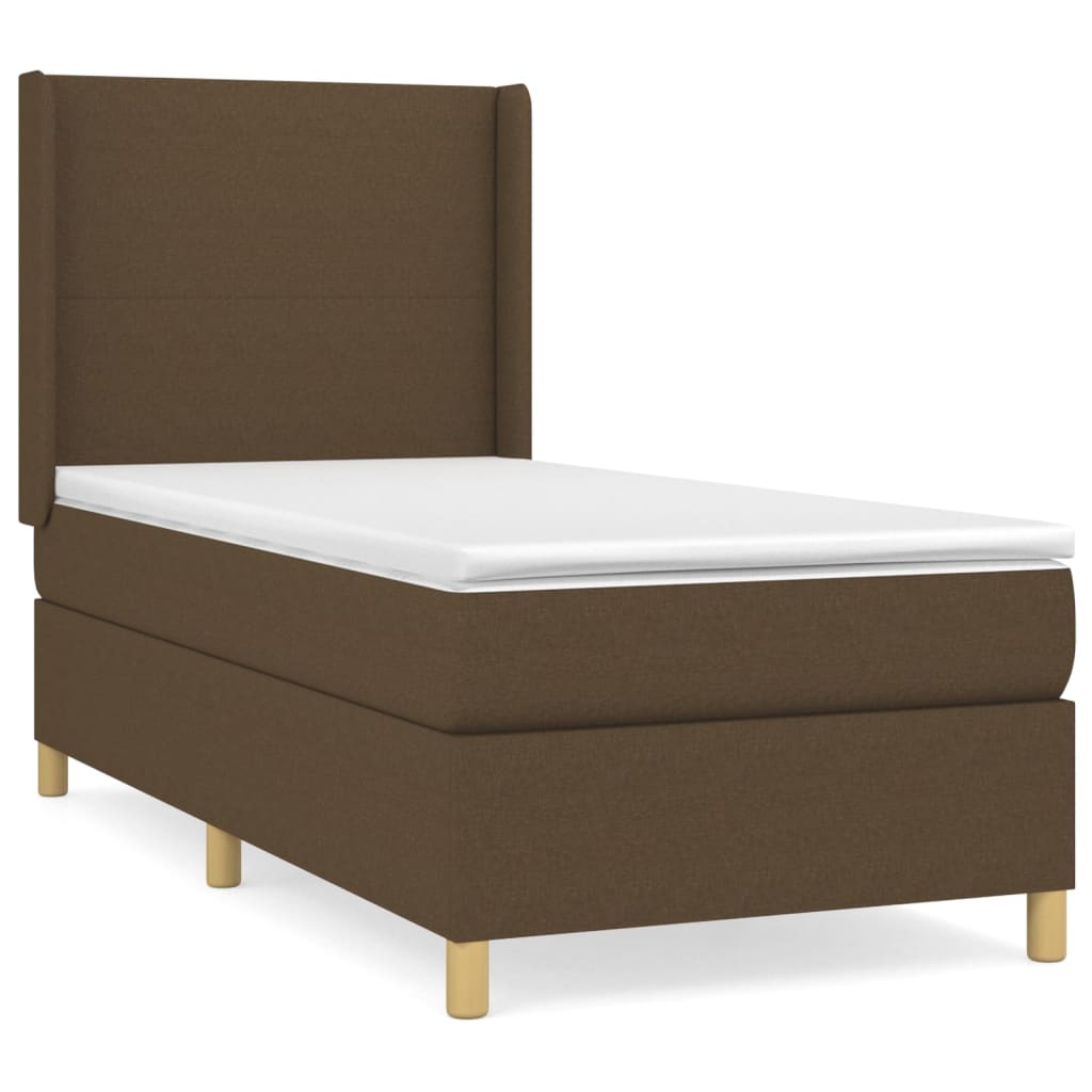 Boxspring Met Matras Stof Donkerbruin 90 x 200 cm Effen ontwerp