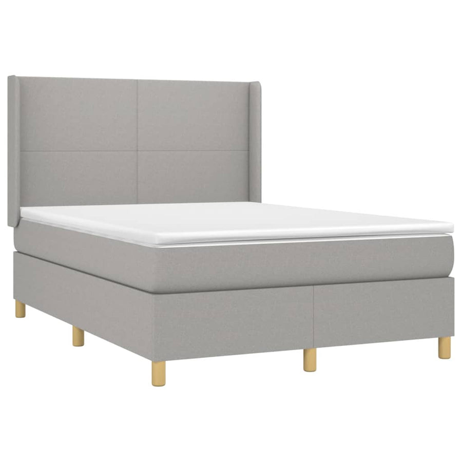 Boxspring Met Matras Stof Lichtgrijs 140 x 190 cm Effen ontwerp
