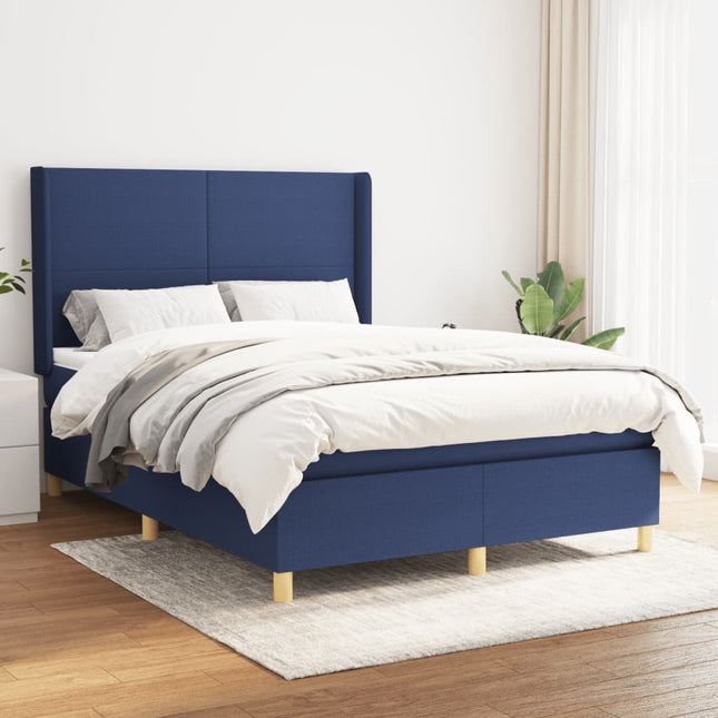 Boxspring met matras stof blauw 140x190 cm 140 x 190 cm Blauw