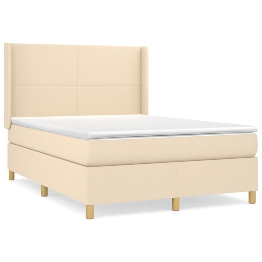 Boxspring met matras stof crèmekleurig 140x200 cm 140 x 200 cm Crème