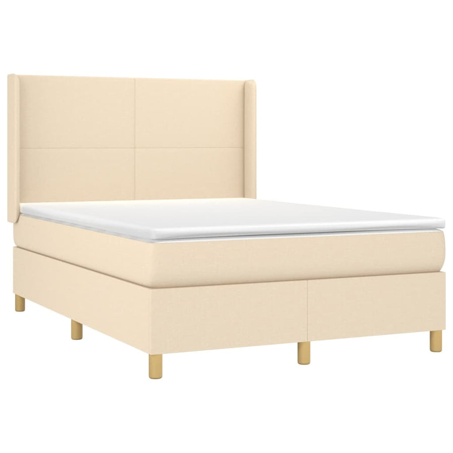 Boxspring met matras stof crèmekleurig 140x200 cm 140 x 200 cm Crème
