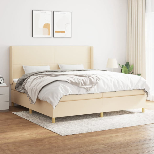 Boxspring met matras stof crèmekleurig 200x200 cm 200 x 200 cm Effen ontwerp