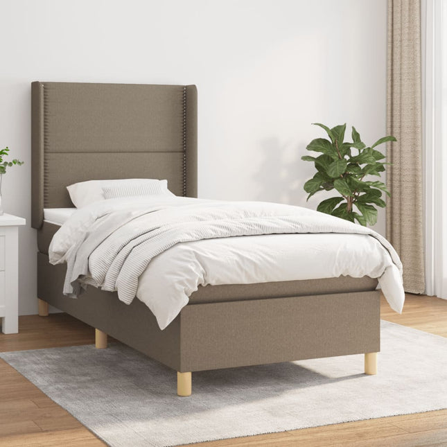 Boxspring met matras stof taupe 80x200 cm 80 x 200 cm Effen met spijkers