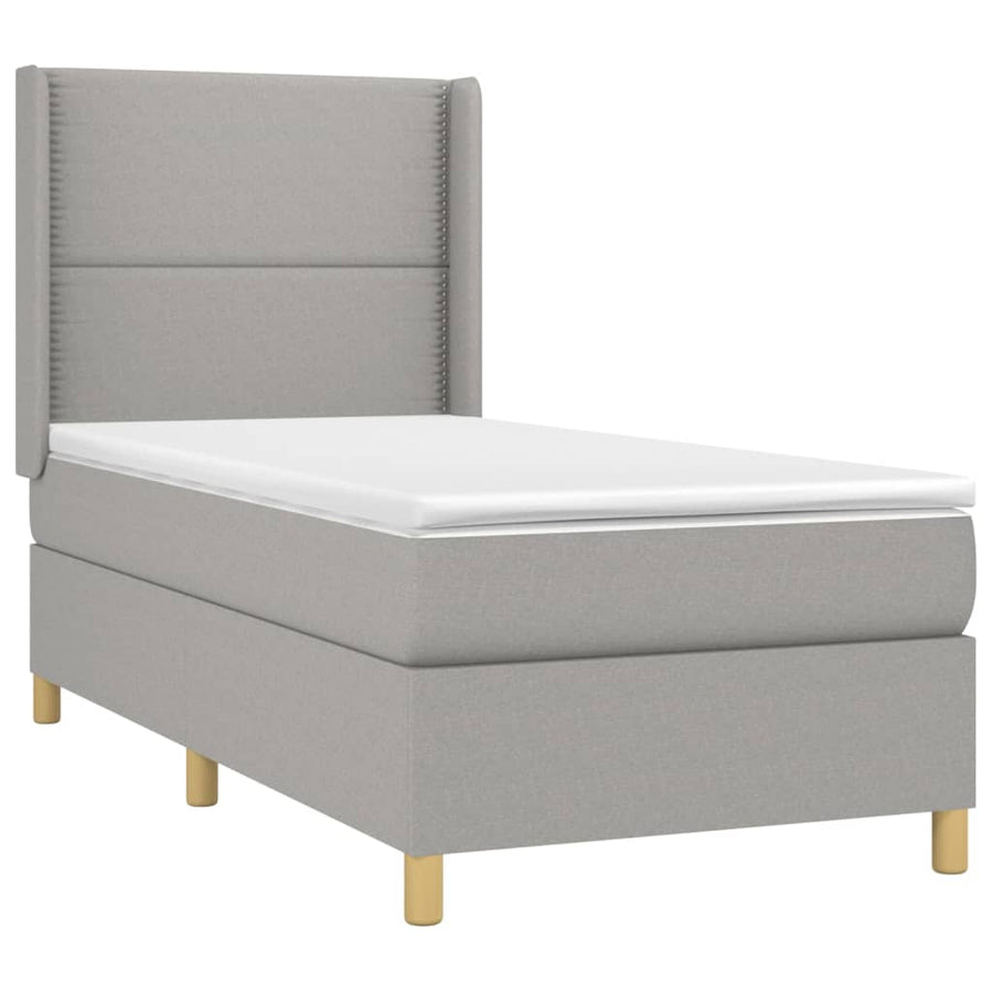 Boxspring Met Matras Stof Lichtgrijs 90 x 190 cm Effen met spijkers