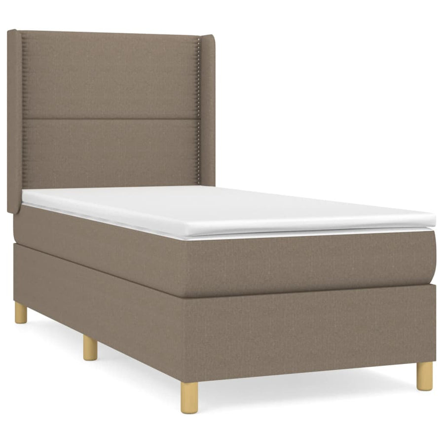 Boxspring met matras stof taupe 90x190 cm 90 x 190 cm Effen met spijkers