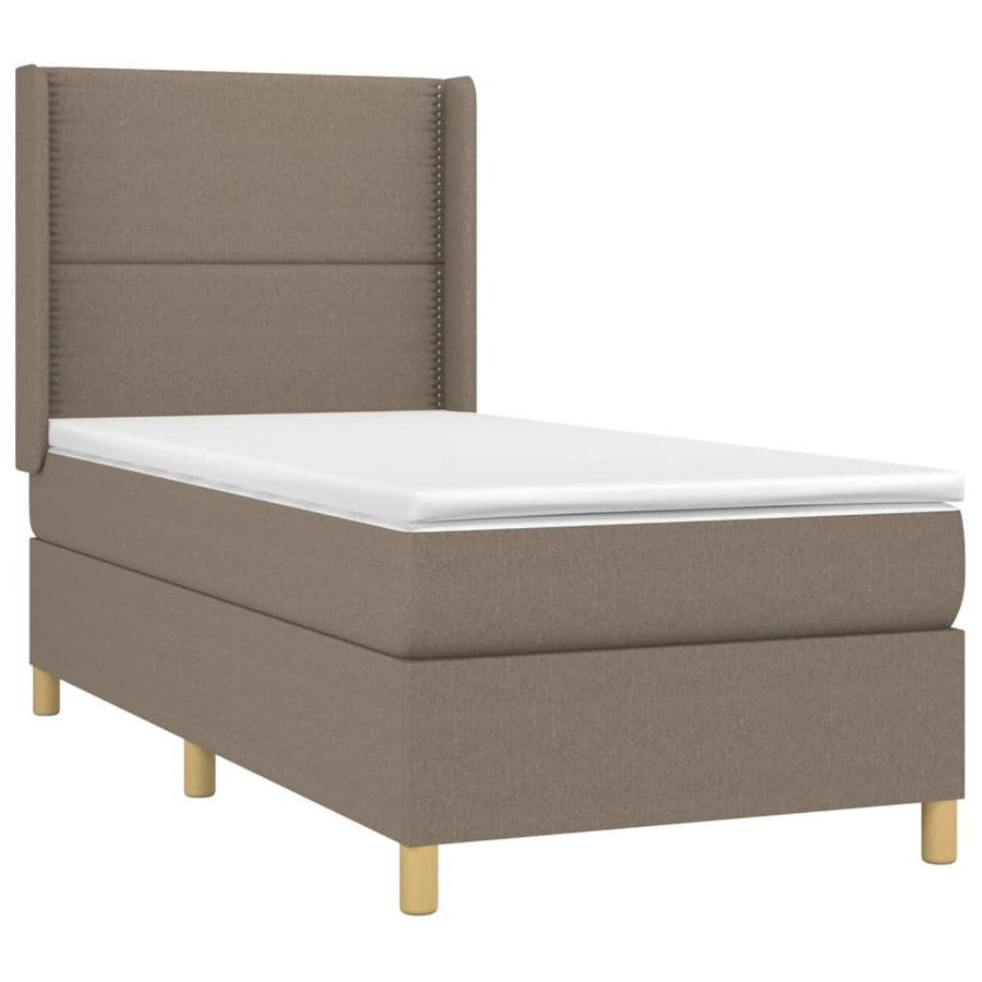 Boxspring met matras stof taupe 90x190 cm 90 x 190 cm Effen met spijkers