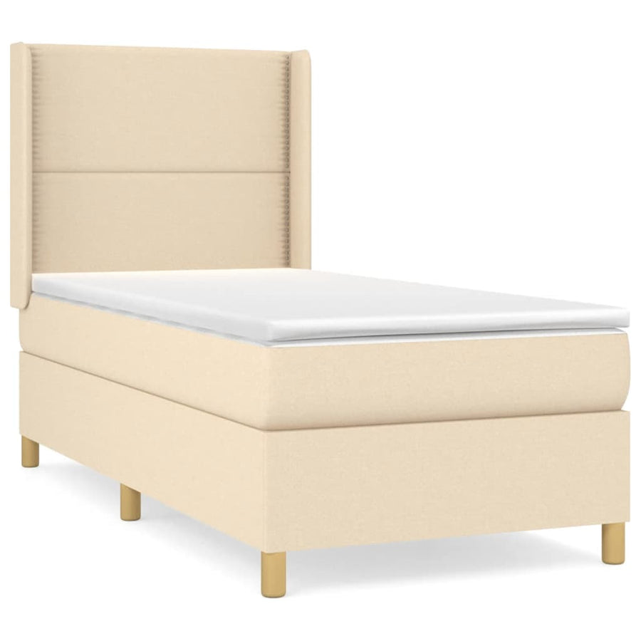 Boxspring met matras stof crèmekleurig 90x190 cm 90 x 190 cm Crème