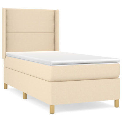 Boxspring met matras stof crèmekleurig 100x200 cm 100 x 200 cm Effen met spijkers