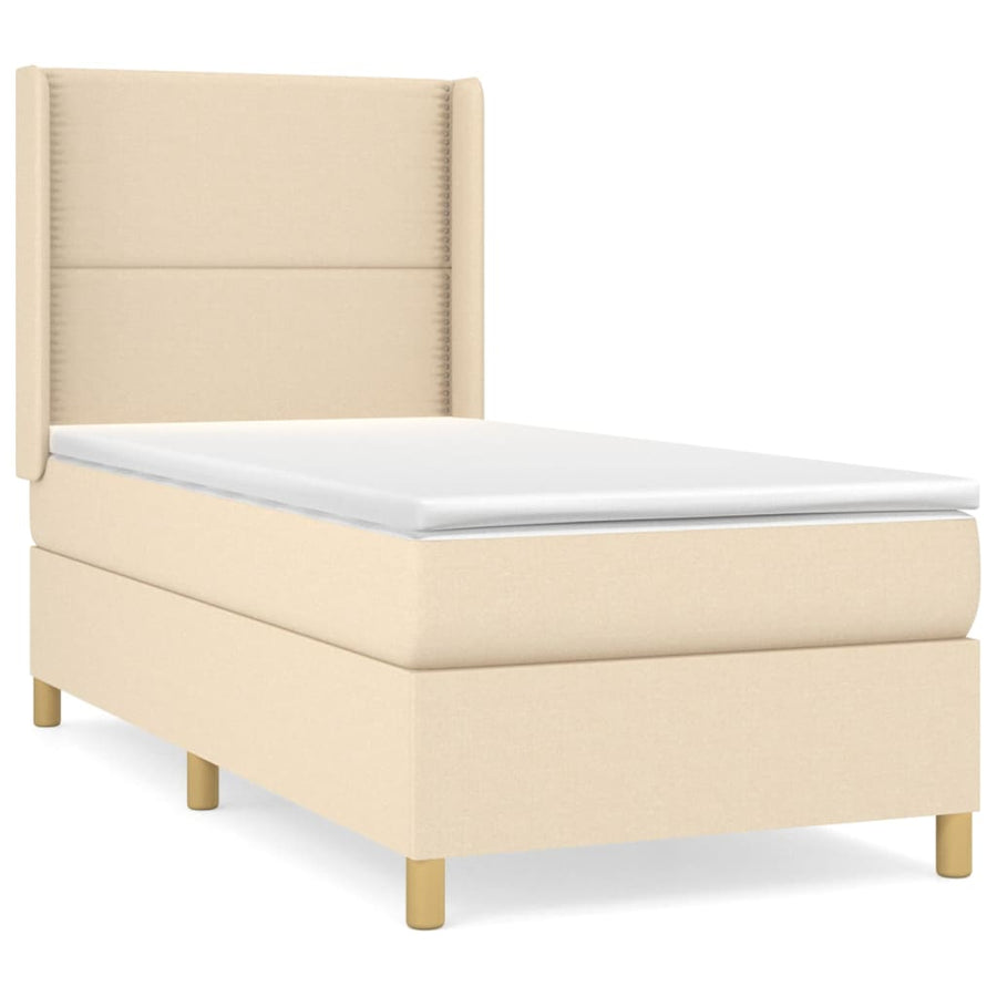 Boxspring met matras stof crèmekleurig 100x200 cm 100 x 200 cm Effen met spijkers