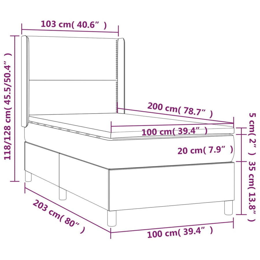 Boxspring met matras stof crèmekleurig 100x200 cm 100 x 200 cm Effen met spijkers
