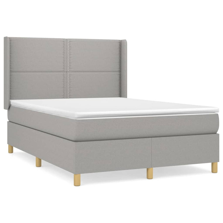 Boxspring Met Matras Stof Lichtgrijs 140 x 190 cm Effen met spijkers