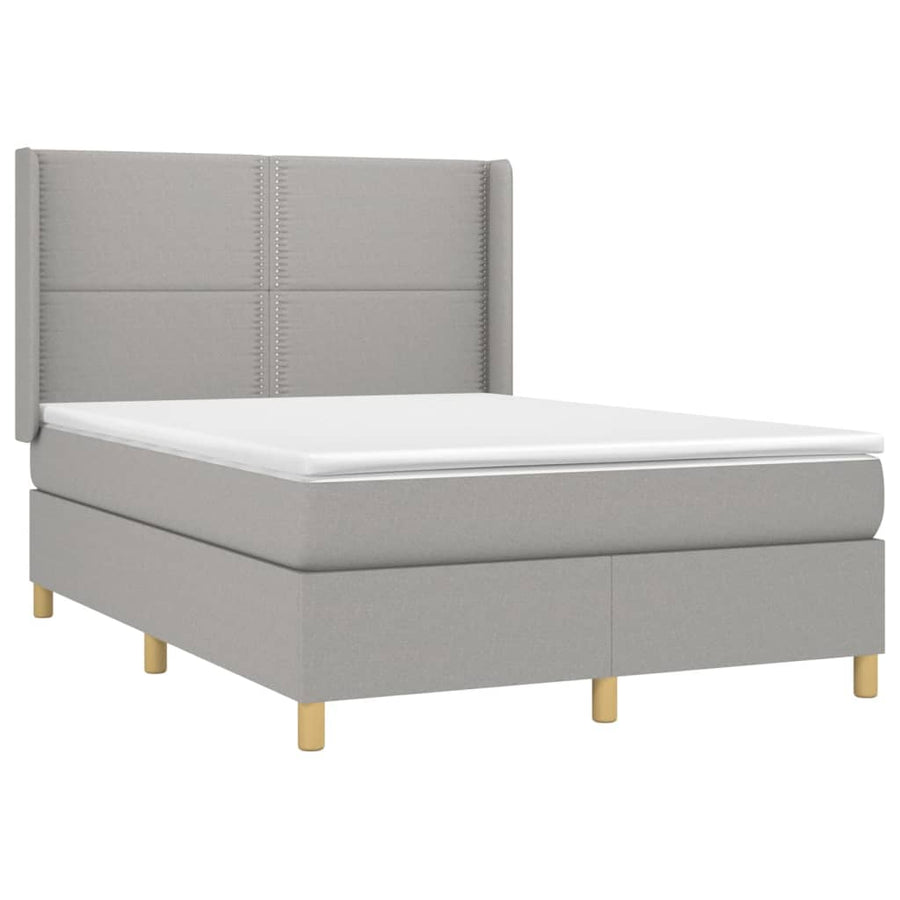 Boxspring Met Matras Stof Lichtgrijs 140 x 200 cm Effen met spijkers