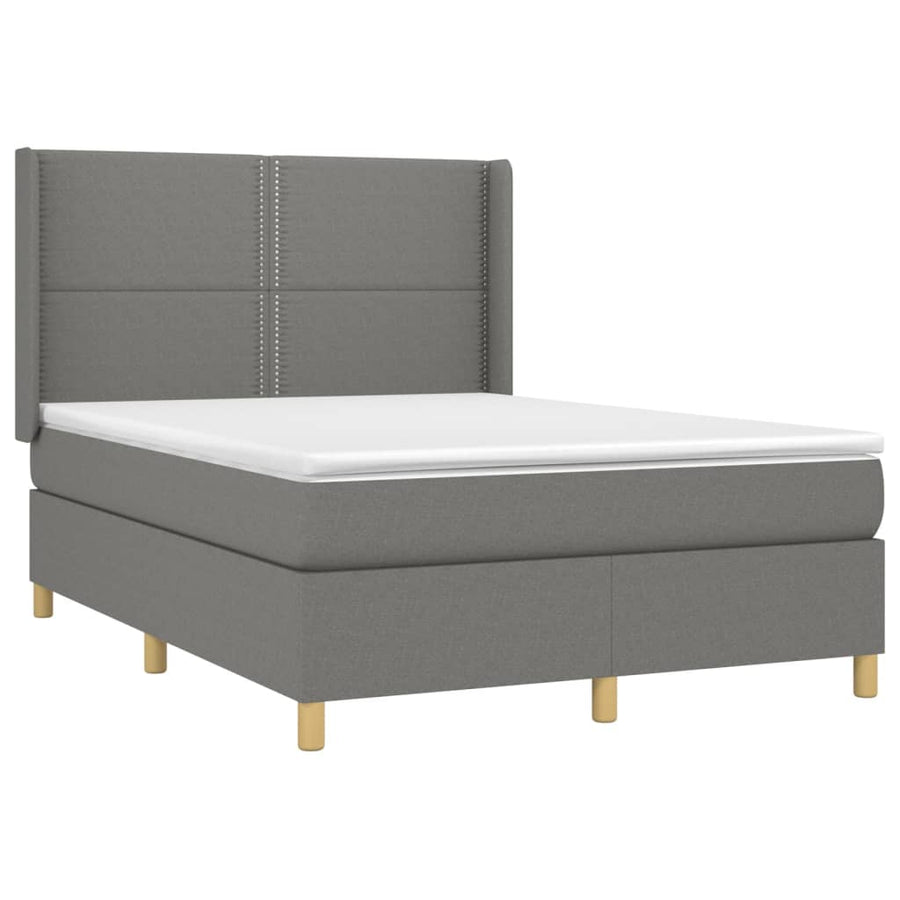 Boxspring Met Matras Stof Donkergrijs 140 x 200 cm Effen met spijkers