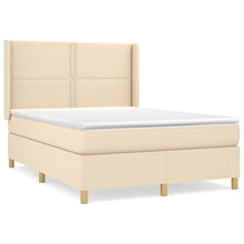 Boxspring met matras stof crèmekleurig 140x200 cm 140 x 200 cm Effen met spijkers