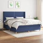 Boxspring Met Matras Stof Blauw 160 x 200 cm Effen met spijkers