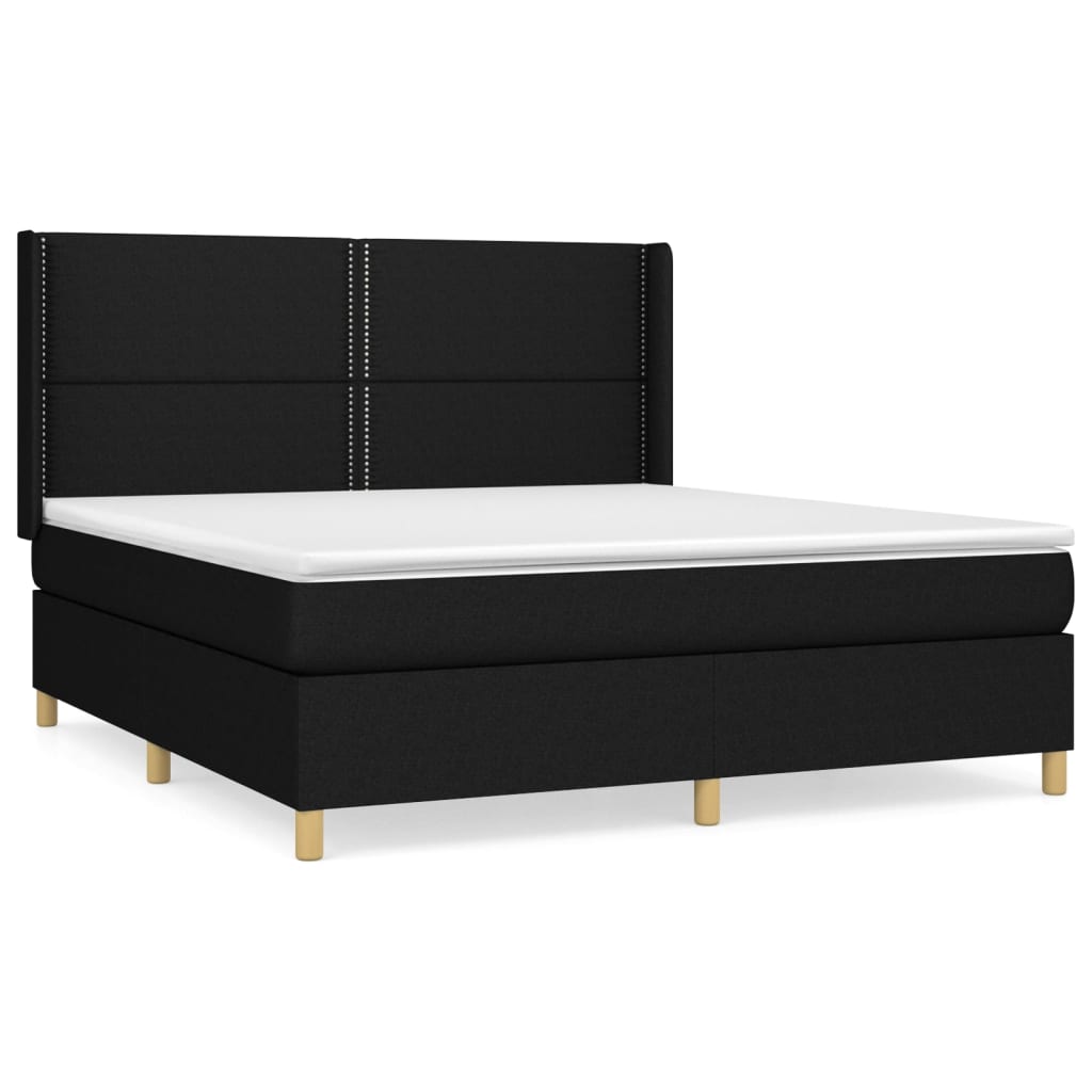 Boxspring Met Matras Stof Zwart 180 x 200 cm Effen met spijkers