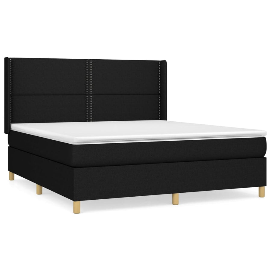 Boxspring Met Matras Stof Zwart 180 x 200 cm Effen met spijkers