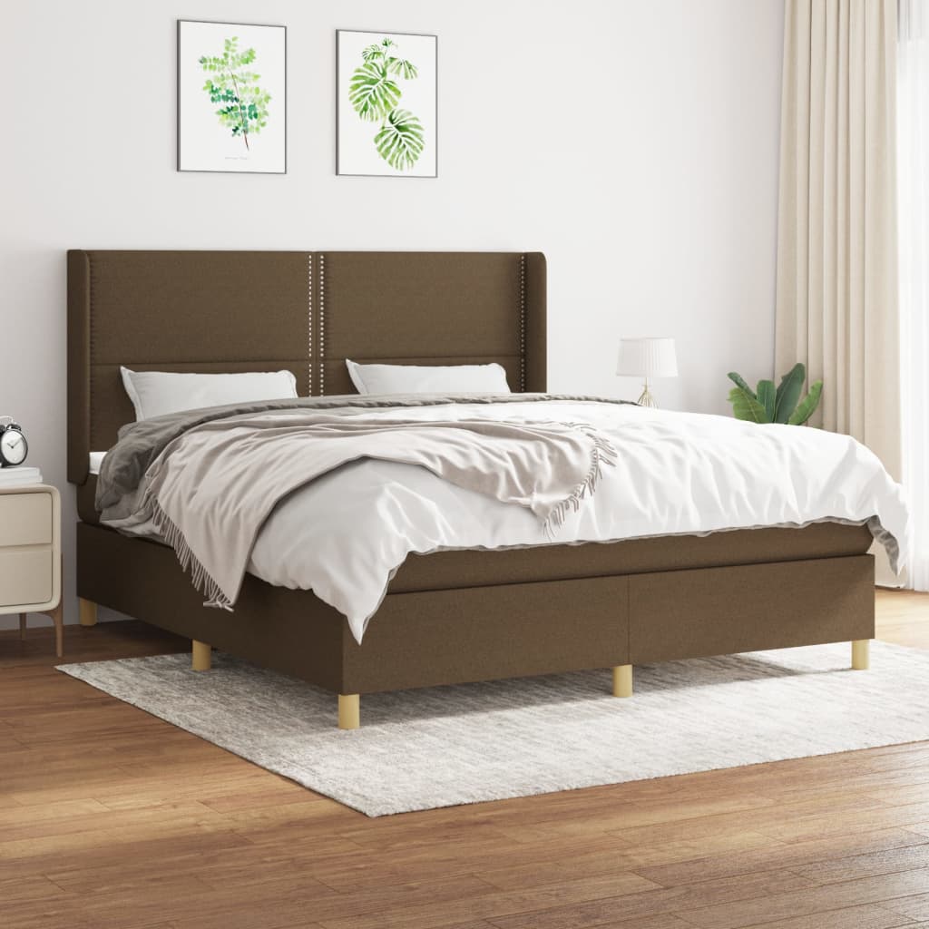 Boxspring Met Matras Stof 180 x 200 cm Donkerbruin