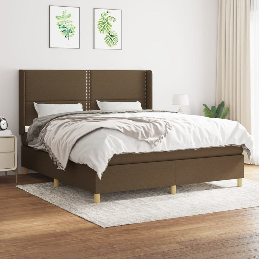 Boxspring Met Matras Stof 180 x 200 cm Donkerbruin