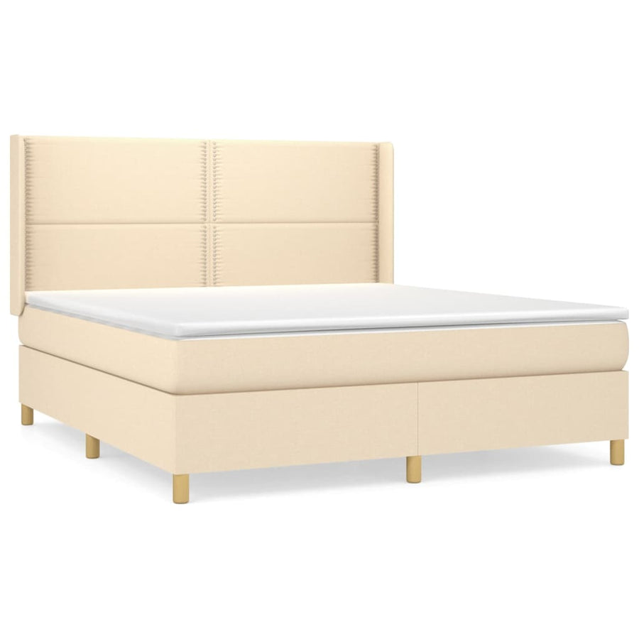 Boxspring Met Matras Stof Crèmekleurig 180X200 Cm 180 x 200 cm Effen met spijkers