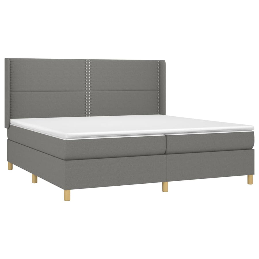 Boxspring Met Matras Stof Donkergrijs 200 x 200 cm Effen met spijkers