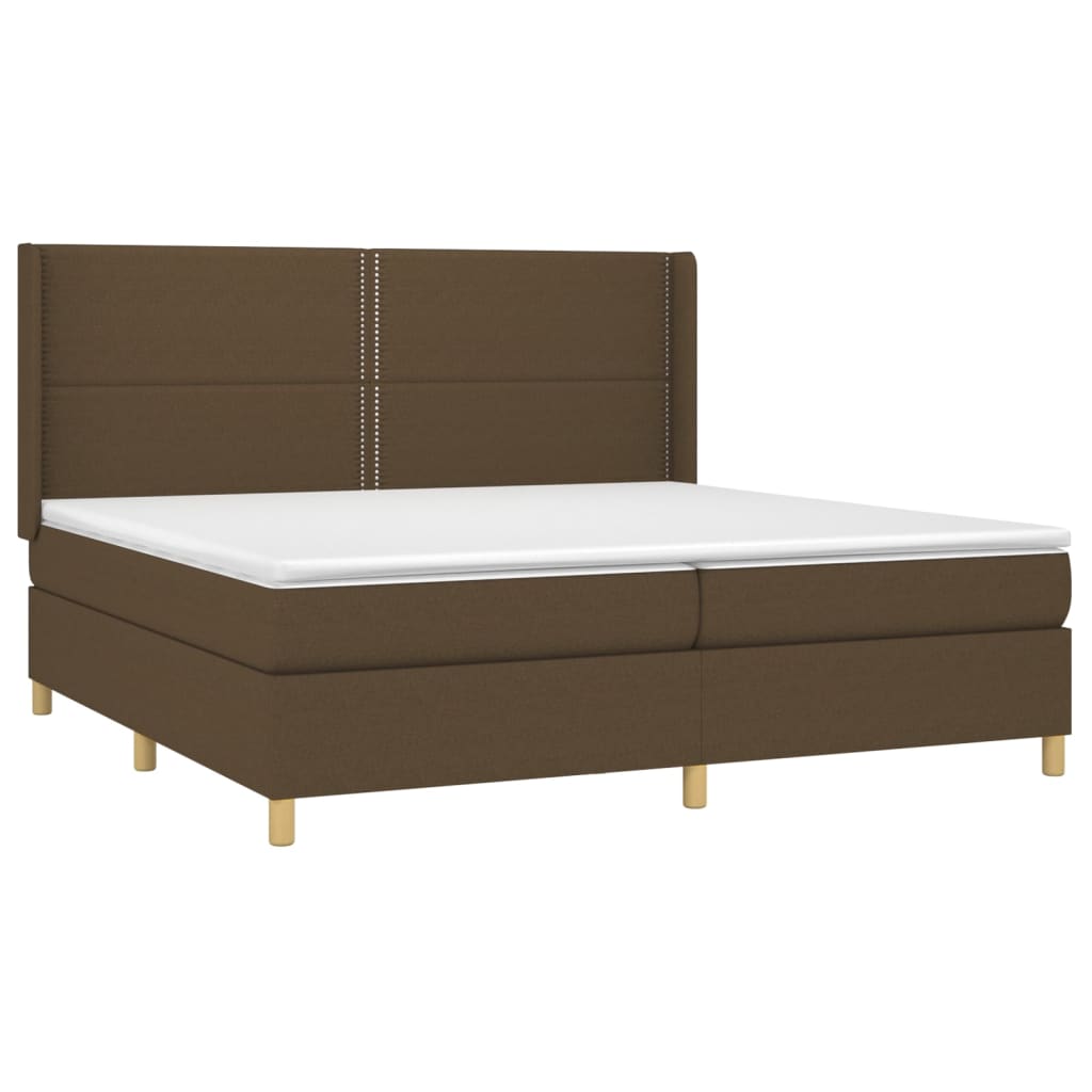 Boxspring Met Matras Stof Donkerbruin 200 x 200 cm Effen met spijkers