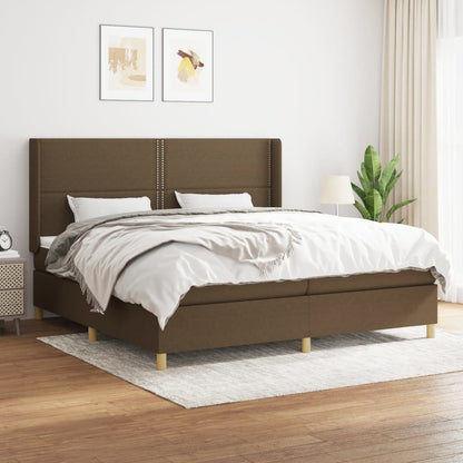 Boxspring Met Matras Stof Donkerbruin 200 x 200 cm Effen met spijkers