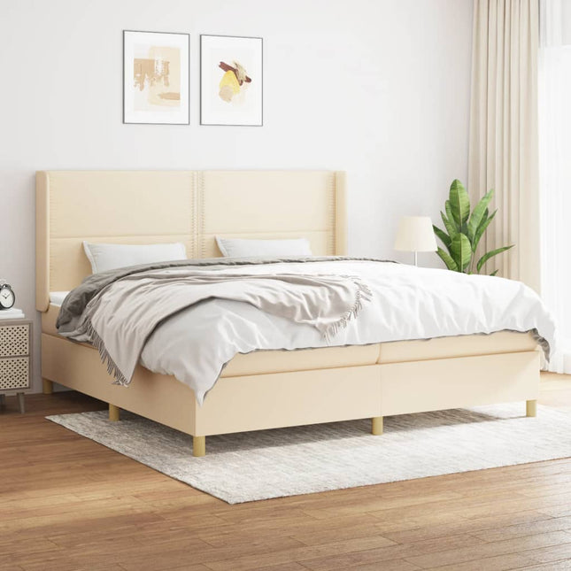 Boxspring met matras stof crèmekleurig 200x200 cm 200 x 200 cm Crème