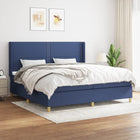 Boxspring Met Matras Stof Blauw 200 x 200 cm Effen met spijkers