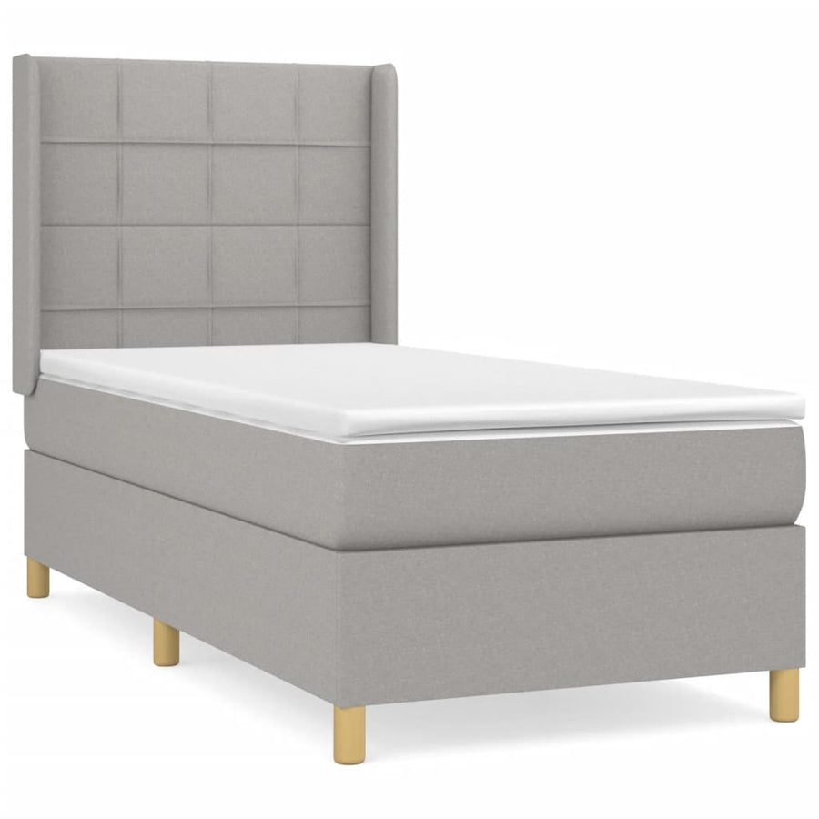 Boxspring Met Matras Stof Lichtgrijs 90 x 190 cm Blok met vierkanten
