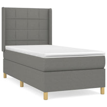Boxspring Met Matras Stof Donkergrijs 90 x 190 cm Blok met vierkanten