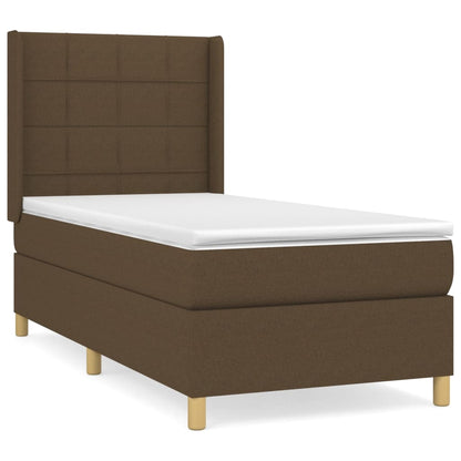 Boxspring Met Matras Stof Donkerbruin 90 x 190 cm Blok met vierkanten