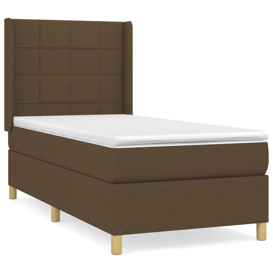 Boxspring Met Matras Stof Donkerbruin 90 x 190 cm Blok met vierkanten