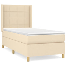 Boxspring met matras stof crèmekleurig 90x190 cm 90 x 190 cm Blok met vierkanten
