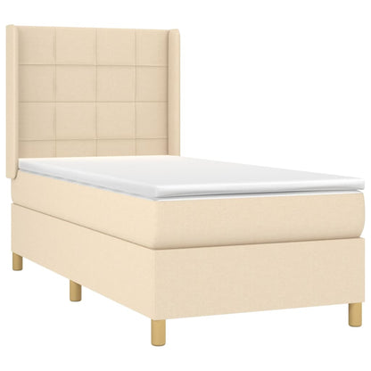 Boxspring met matras stof crèmekleurig 90x190 cm 90 x 190 cm Blok met vierkanten