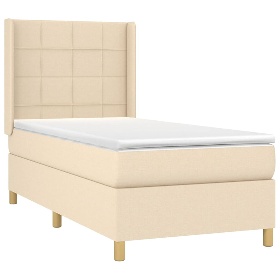 Boxspring met matras stof crèmekleurig 90x190 cm 90 x 190 cm Blok met vierkanten