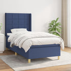 Boxspring Met Matras Stof Blauw 90 x 190 cm Blok met vierkanten