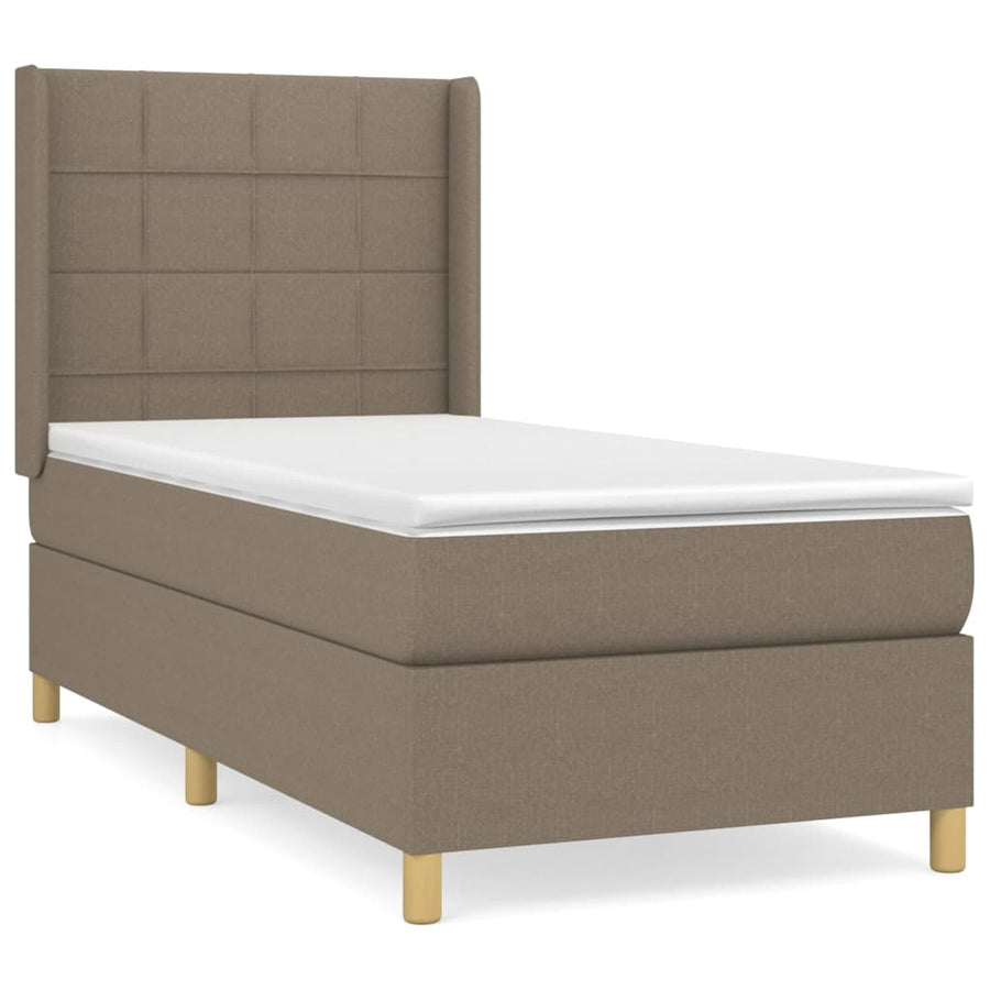 Boxspring Met Matras Stof Taupe 90 x 200 cm Blok met vierkanten