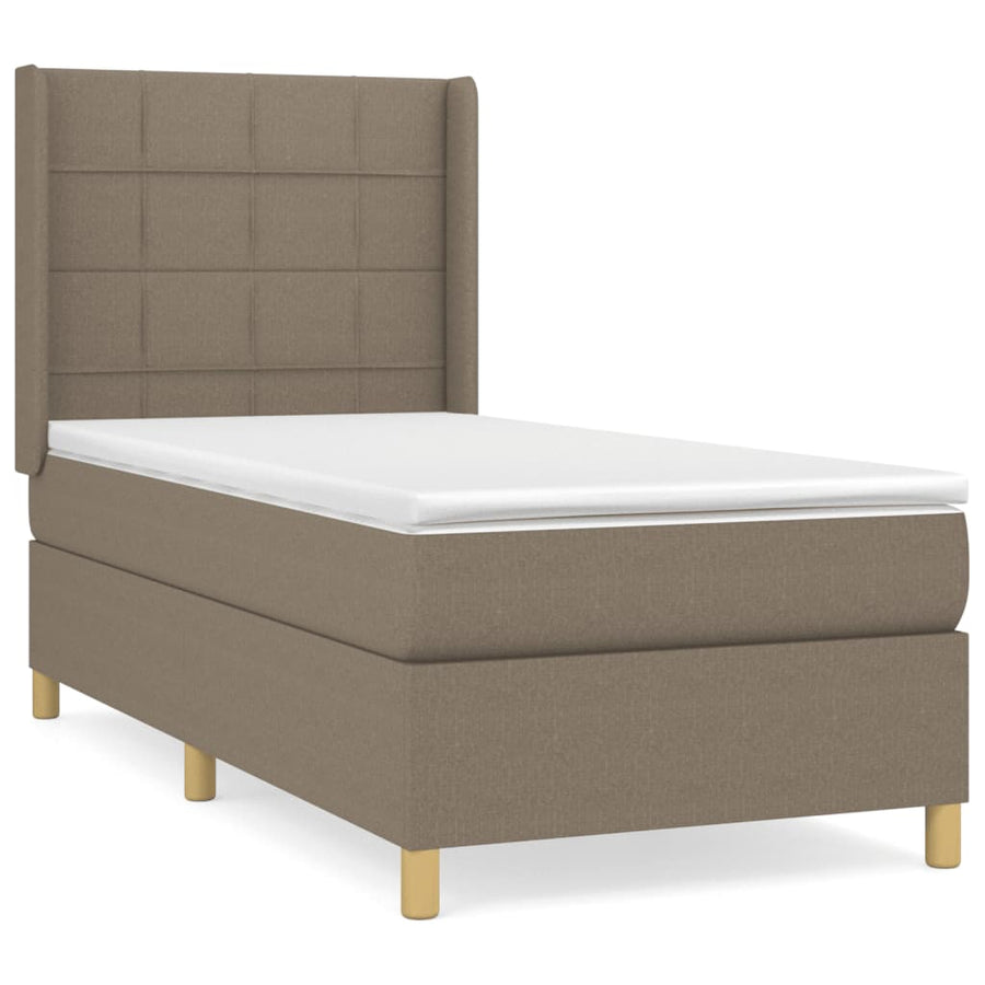 Boxspring met matras stof taupe 100x200 cm 100 x 200 cm Blok met vierkanten