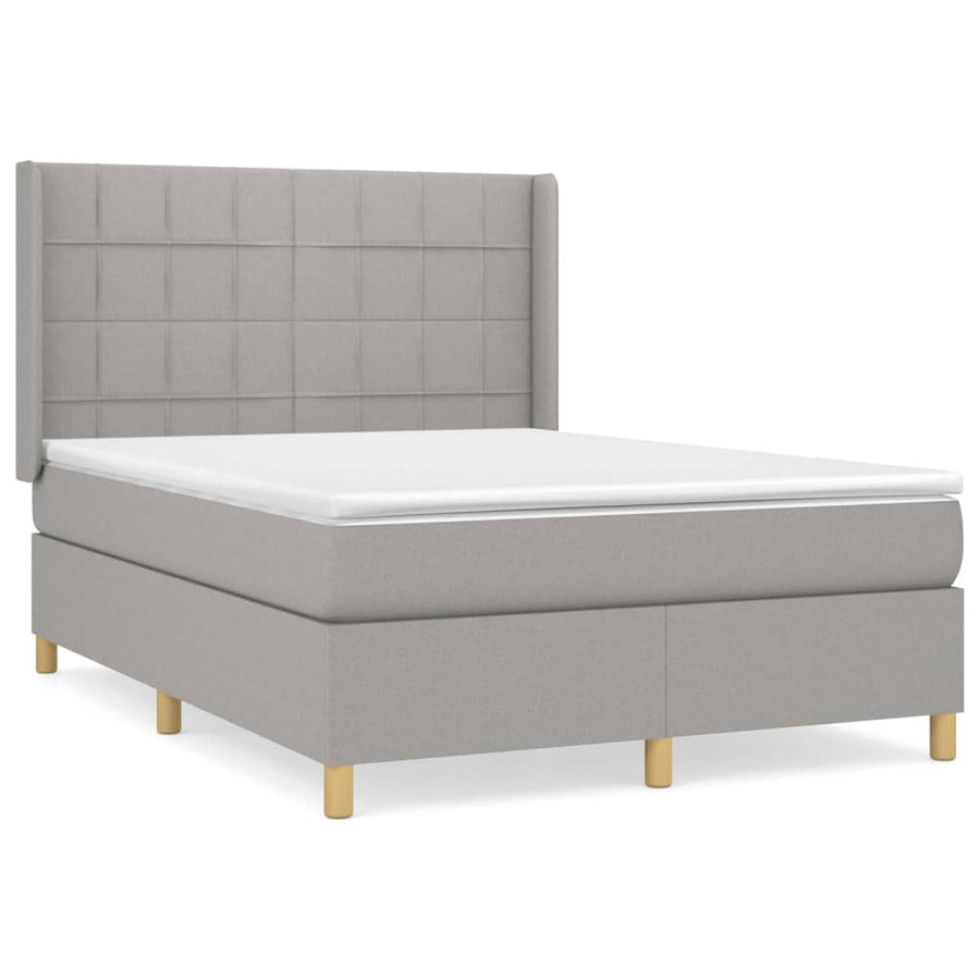 Boxspring Met Matras Stof Lichtgrijs 140 x 190 cm Blok met vierkanten